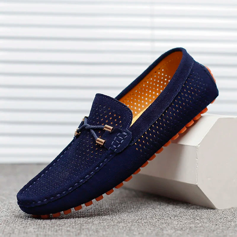 Men's Perforated Leather Driving Loafers Breathable Slip On Shoes