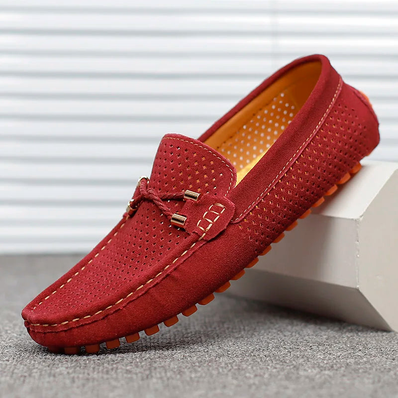 Men's Perforated Leather Driving Loafers Breathable Slip On Shoes