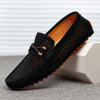 Men's Perforated Leather Driving Loafers Breathable Slip On Shoes