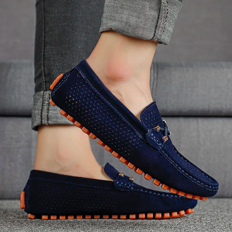 Men's Perforated Leather Driving Loafers Breathable Slip On Shoes