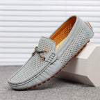 Men's Perforated Leather Driving Loafers Breathable Slip On Shoes