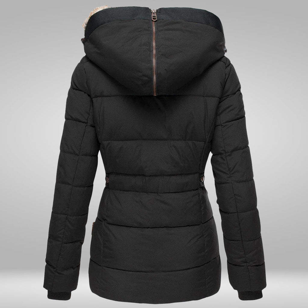 Women's High-Neck Padded Puffer with Faux Fur Hood Trim