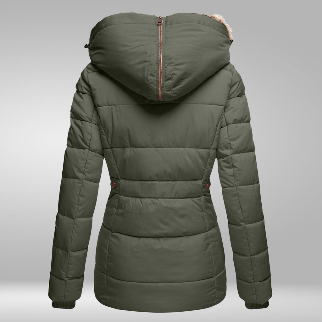 Women's High-Neck Padded Puffer with Faux Fur Hood Trim