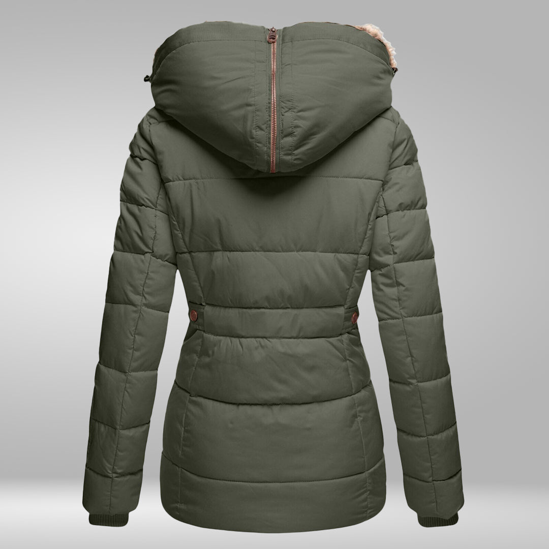 Women's High-Neck Padded Puffer with Faux Fur Hood Trim