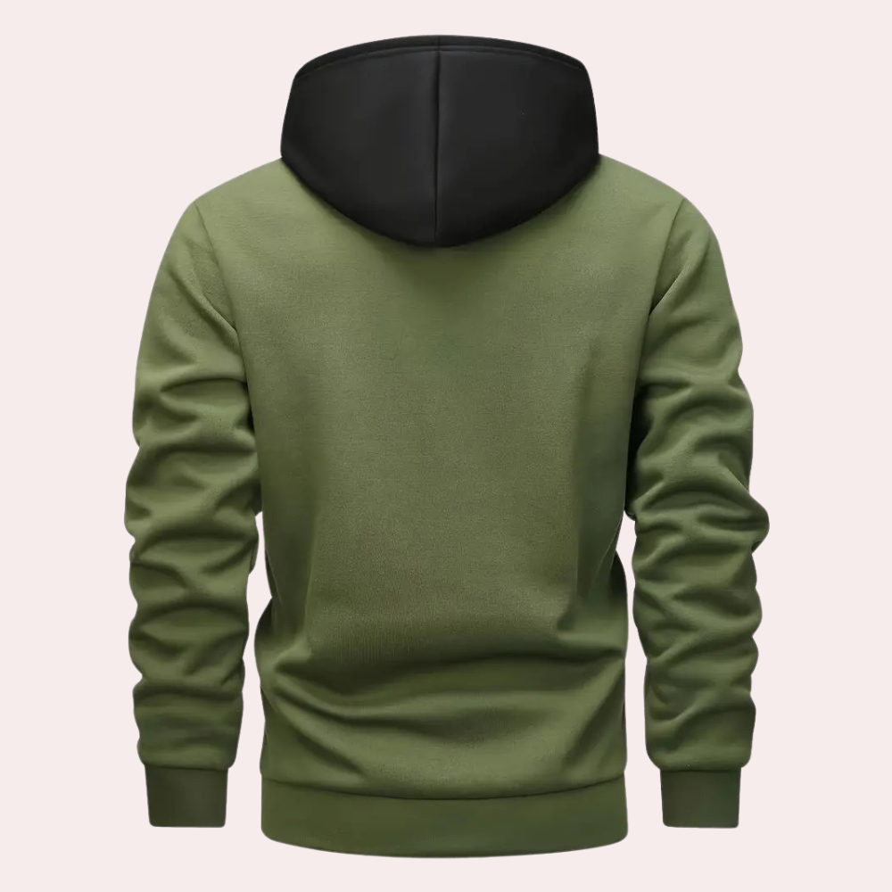 Men's Hoodie Contrast Panel Pullover Drawstring Hood Casual Streetwear