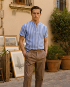 Men's Striped Mandarin Collar Summer Polo
