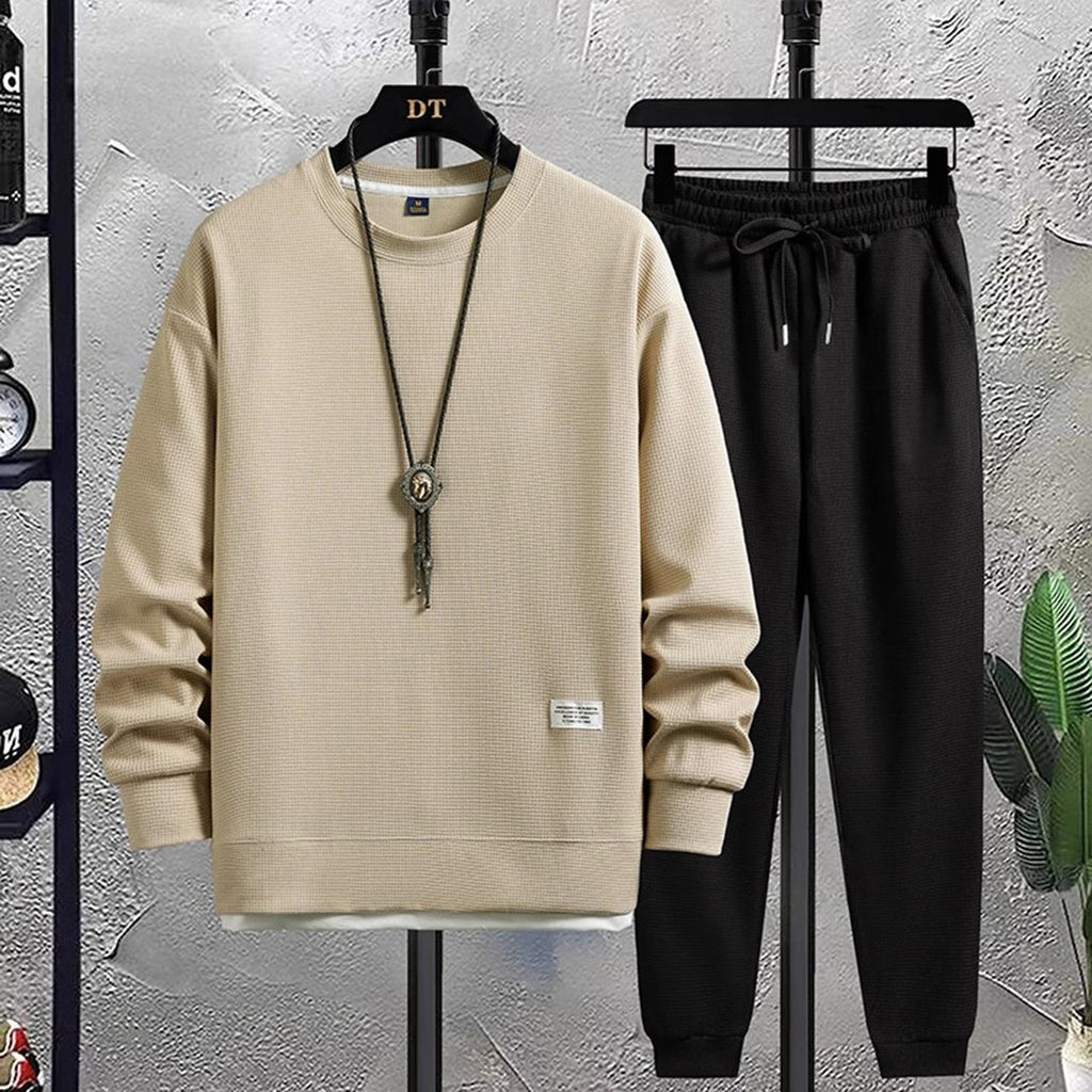 Men's Crew Neck Tracksuit Set Relaxed Sweatshirt and Joggers