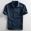 Men's Short Sleeve Linen Look Polo Shirt with Button