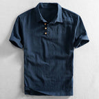 Men's Short Sleeve Linen Look Polo Shirt with Button