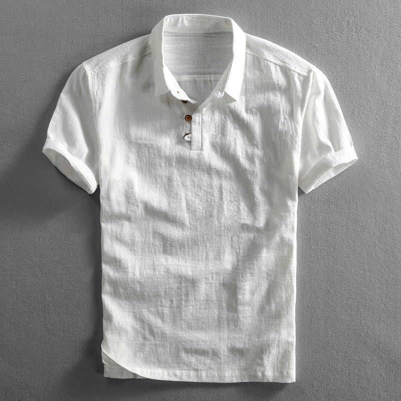 Men's Short Sleeve Linen Look Polo Shirt with Button