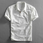Men's Short Sleeve Linen Look Polo Shirt with Button