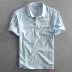 Men's Short Sleeve Linen Look Polo Shirt with Button