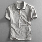 Men's Short Sleeve Linen Look Polo Shirt with Button
