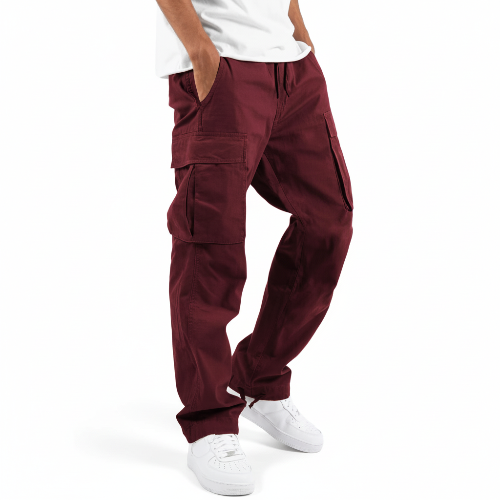 Men's Cotton Cargo Joggers Loose Fit Utility Trousers