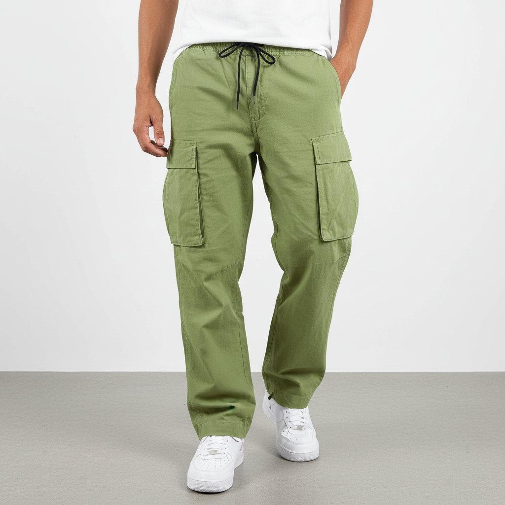 Men's Cotton Cargo Joggers Loose Fit Utility Trousers