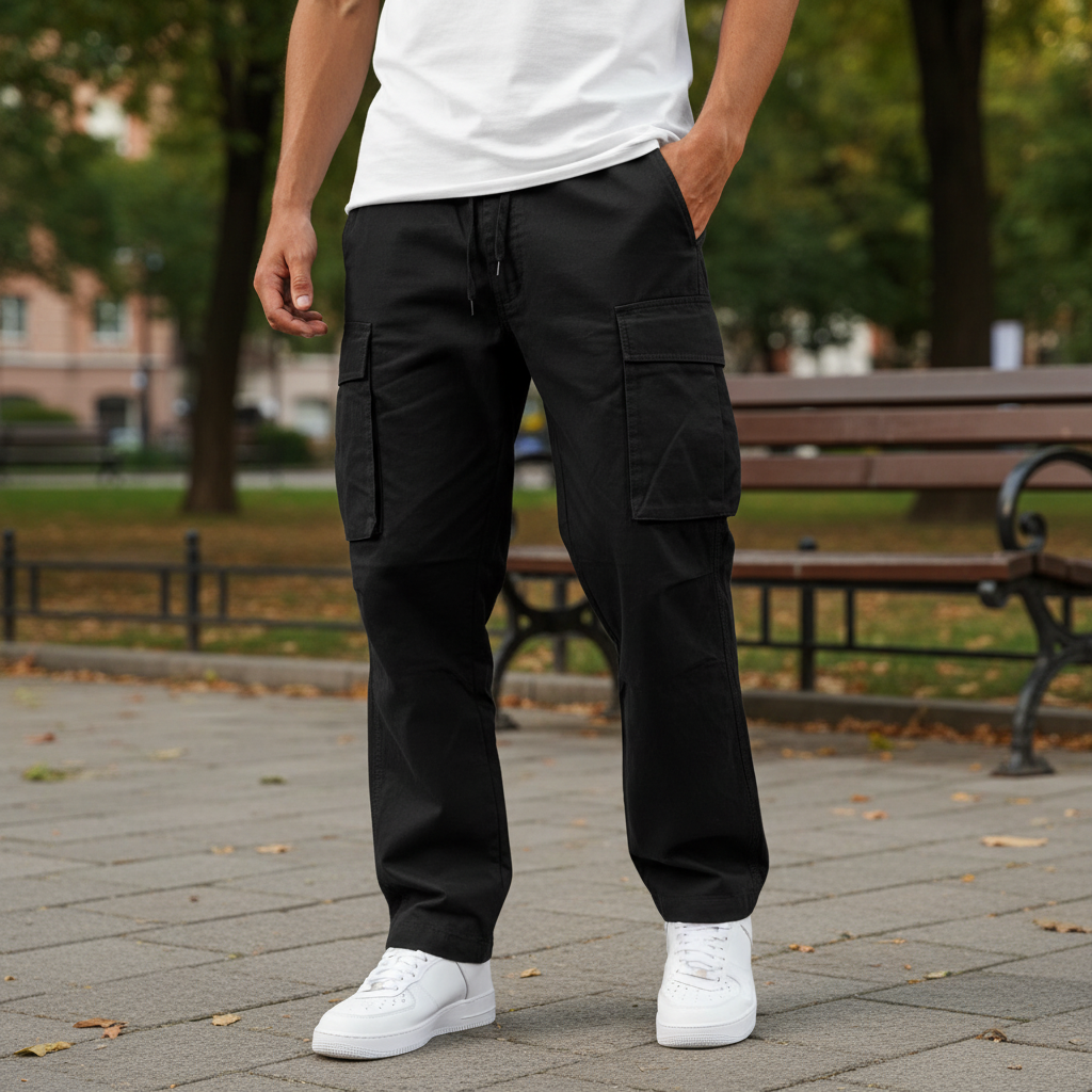 Men's Cotton Cargo Joggers Loose Fit Utility Trousers
