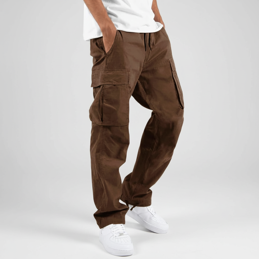 Men's Cotton Cargo Joggers Loose Fit Utility Trousers