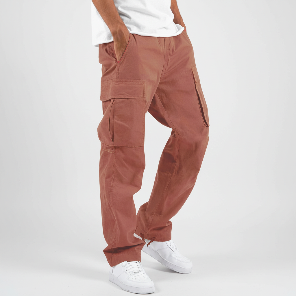 Men's Relaxed Fit Cotton Cargo Trousers Breathable Tapered Streetwear