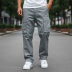 Men's Relaxed Fit Cotton Cargo Trousers Breathable Tapered Streetwear