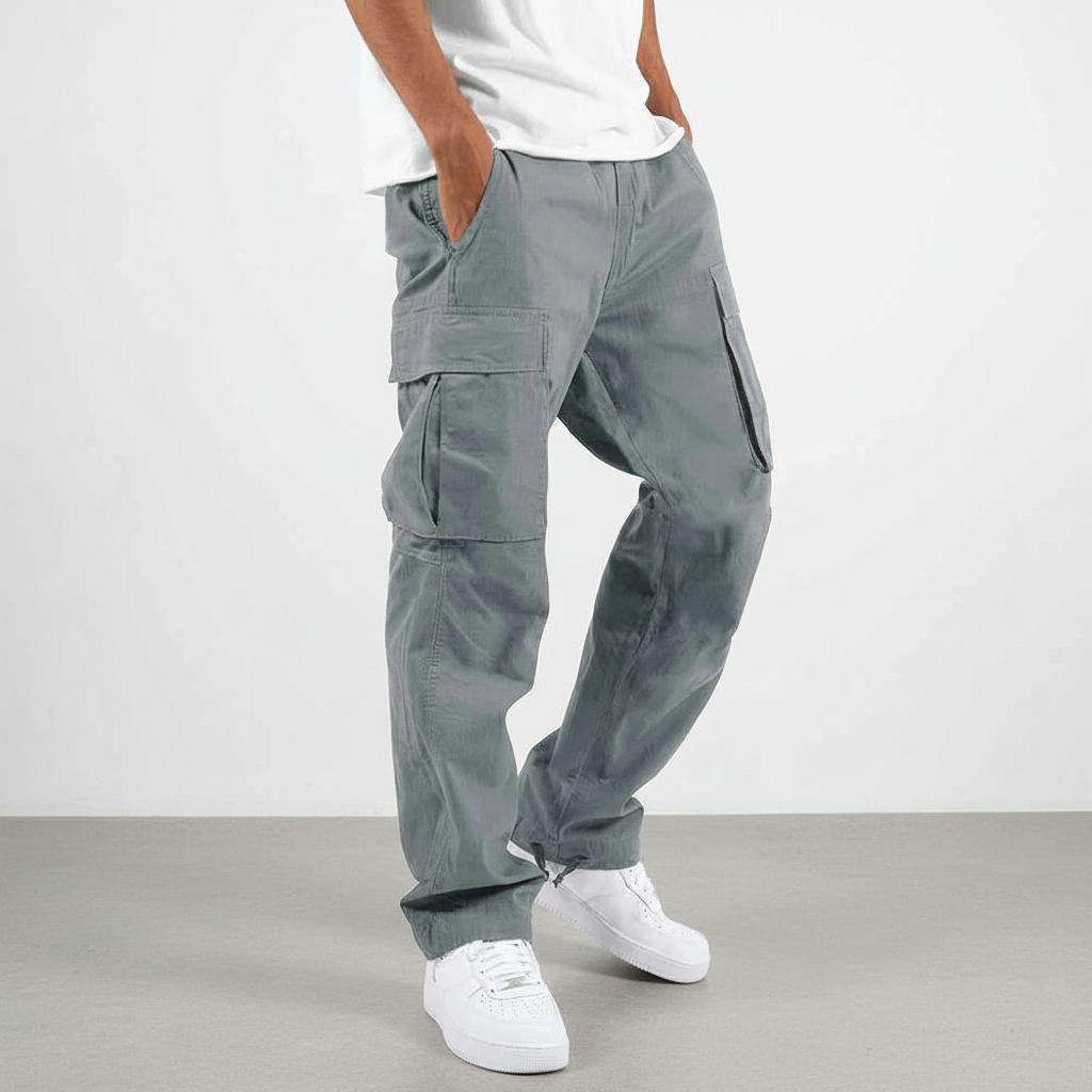 Men's Relaxed Fit Cotton Cargo Trousers Breathable Tapered Streetwear