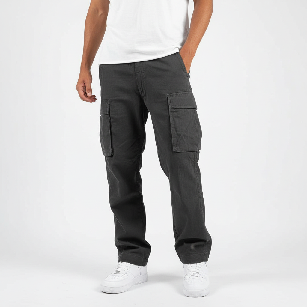 Men's Relaxed Fit Cotton Cargo Trousers Breathable Tapered Streetwear