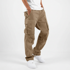 Men's Relaxed Fit Cotton Cargo Trousers Breathable Tapered Streetwear