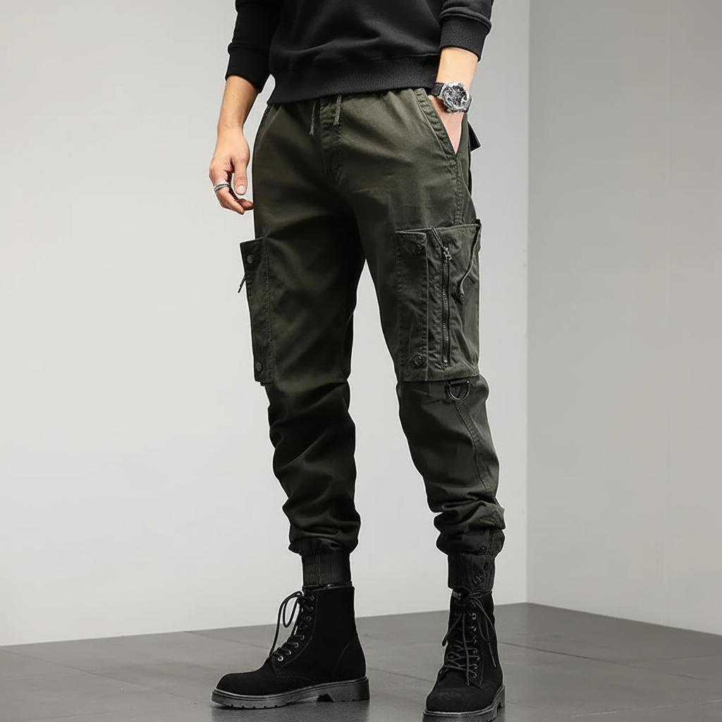 Men's Slim Fit Cargo Trousers Stretch Utility Joggers