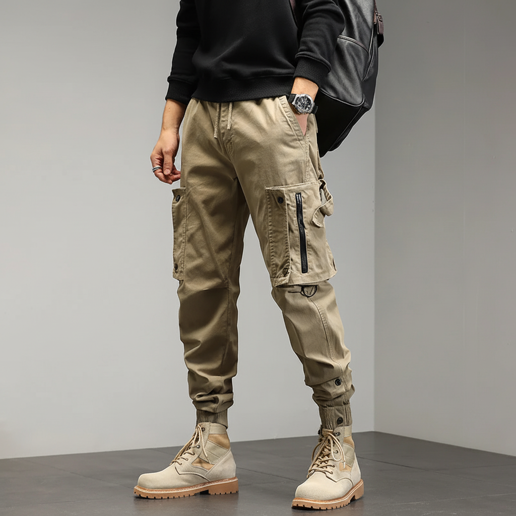 Men's Slim Fit Cargo Trousers Stretch Utility Joggers