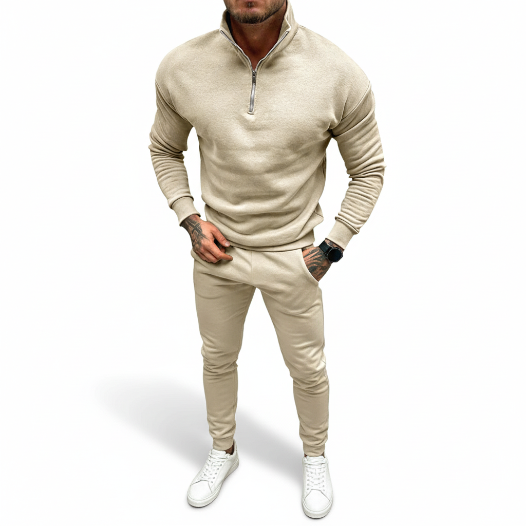 Men's Minimal Quarter Zip Sweater with Stand Collar