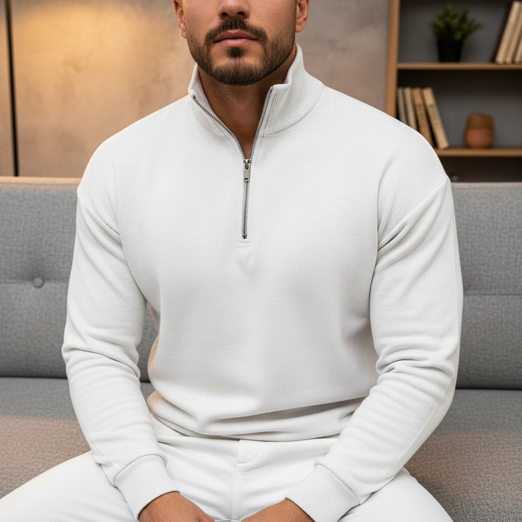 Men's Minimal Quarter Zip Sweater with Stand Collar