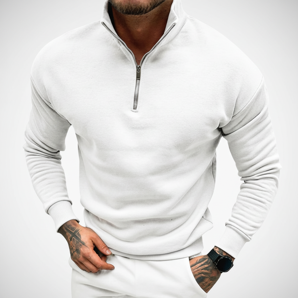Men's Minimal Quarter Zip Sweater with Stand Collar