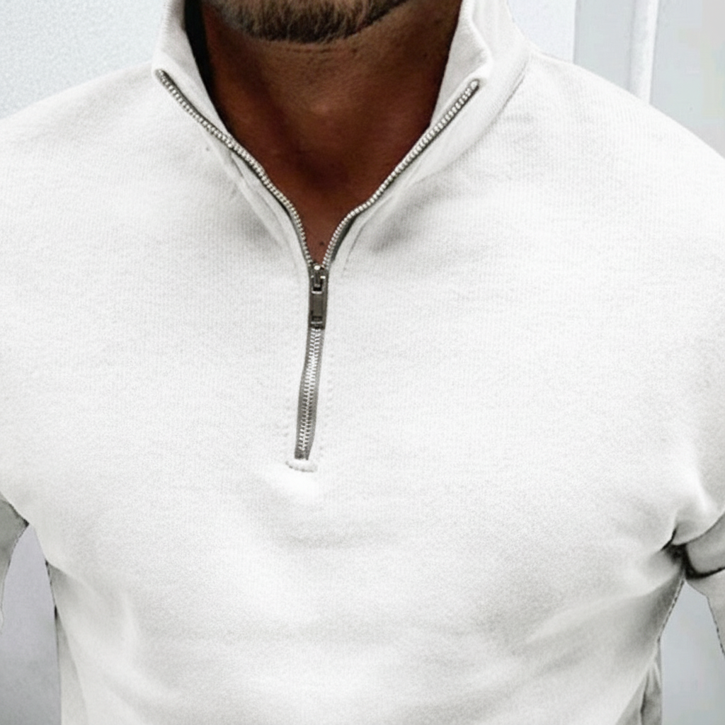 Men's Minimal Quarter Zip Sweater with Stand Collar