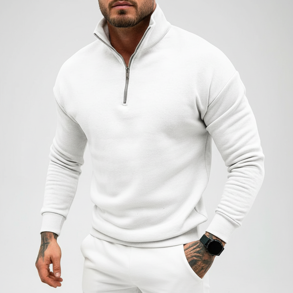 Men's Minimal Quarter Zip Sweater with Stand Collar