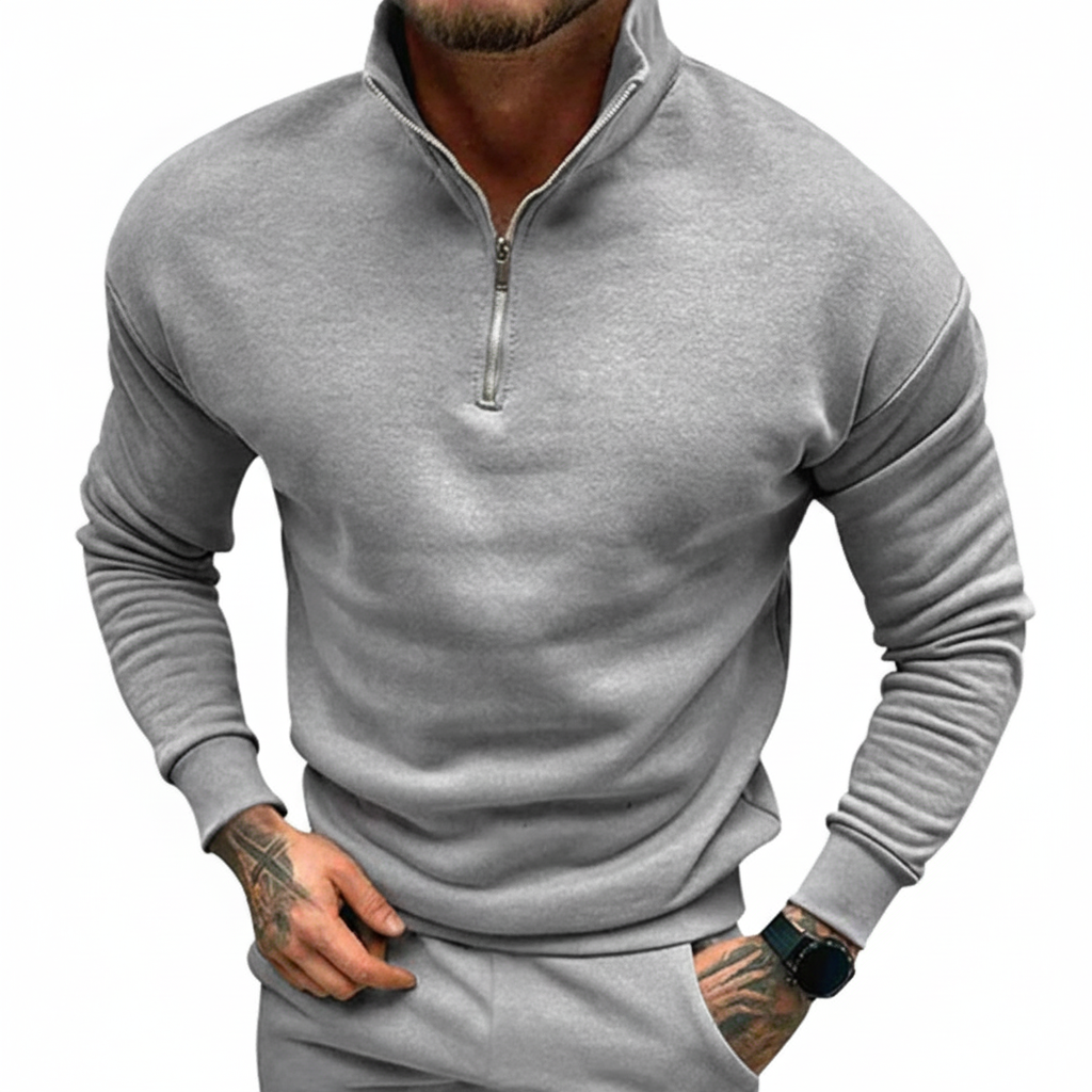 Men's Minimal Quarter Zip Sweater with Stand Collar
