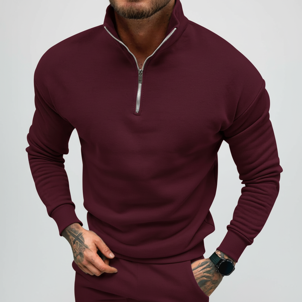 Men's Minimal Quarter Zip Sweater with Stand Collar