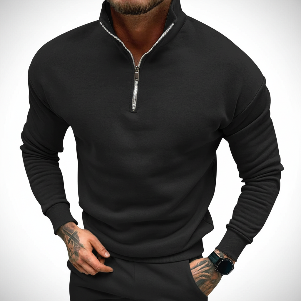 Men's Minimal Quarter Zip Sweater with Stand Collar
