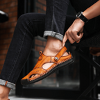 Men's Leather Sandals Cut Out Design Adjustable Strap Summer