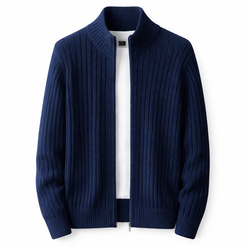 Men's Ribbed Zip Cardigan Stand Collar Knit Jacket