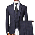 Men's Checked Three Piece Tailored Formal Suit Set