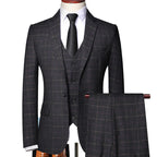 Men's Checked Three Piece Tailored Formal Suit Set
