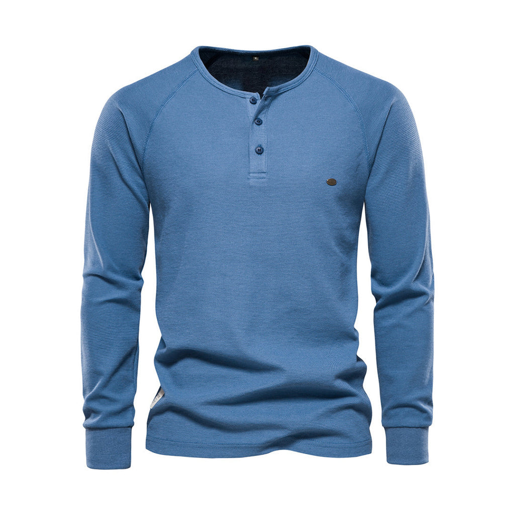 Men's Long Sleeve Henley Shirt Waffle Texture Casual Fit