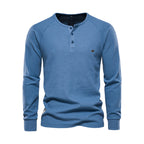 Men's Long Sleeve Henley Shirt Waffle Texture Casual Fit