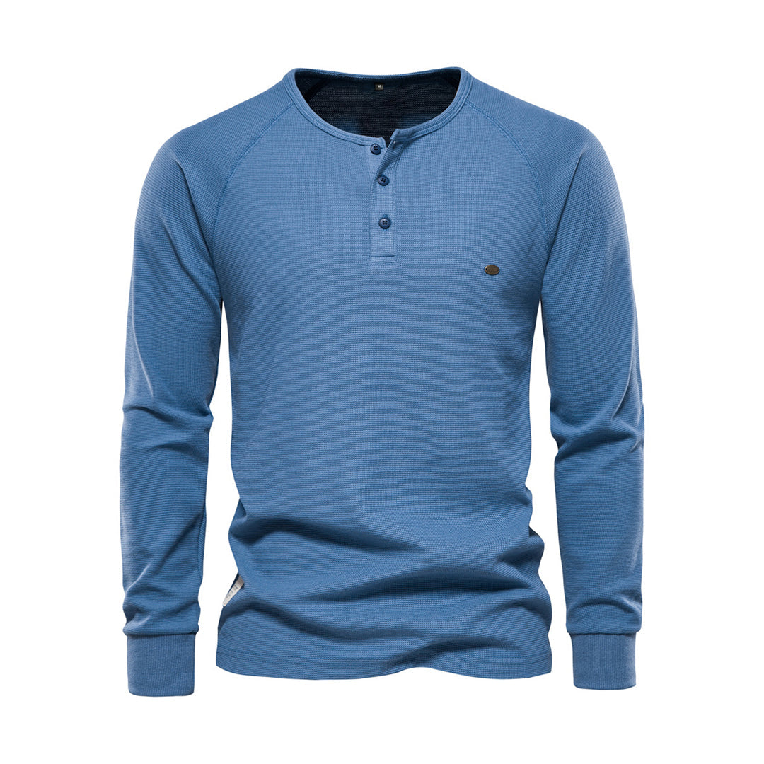 Men's Long Sleeve Henley Shirt Waffle Texture Casual Fit