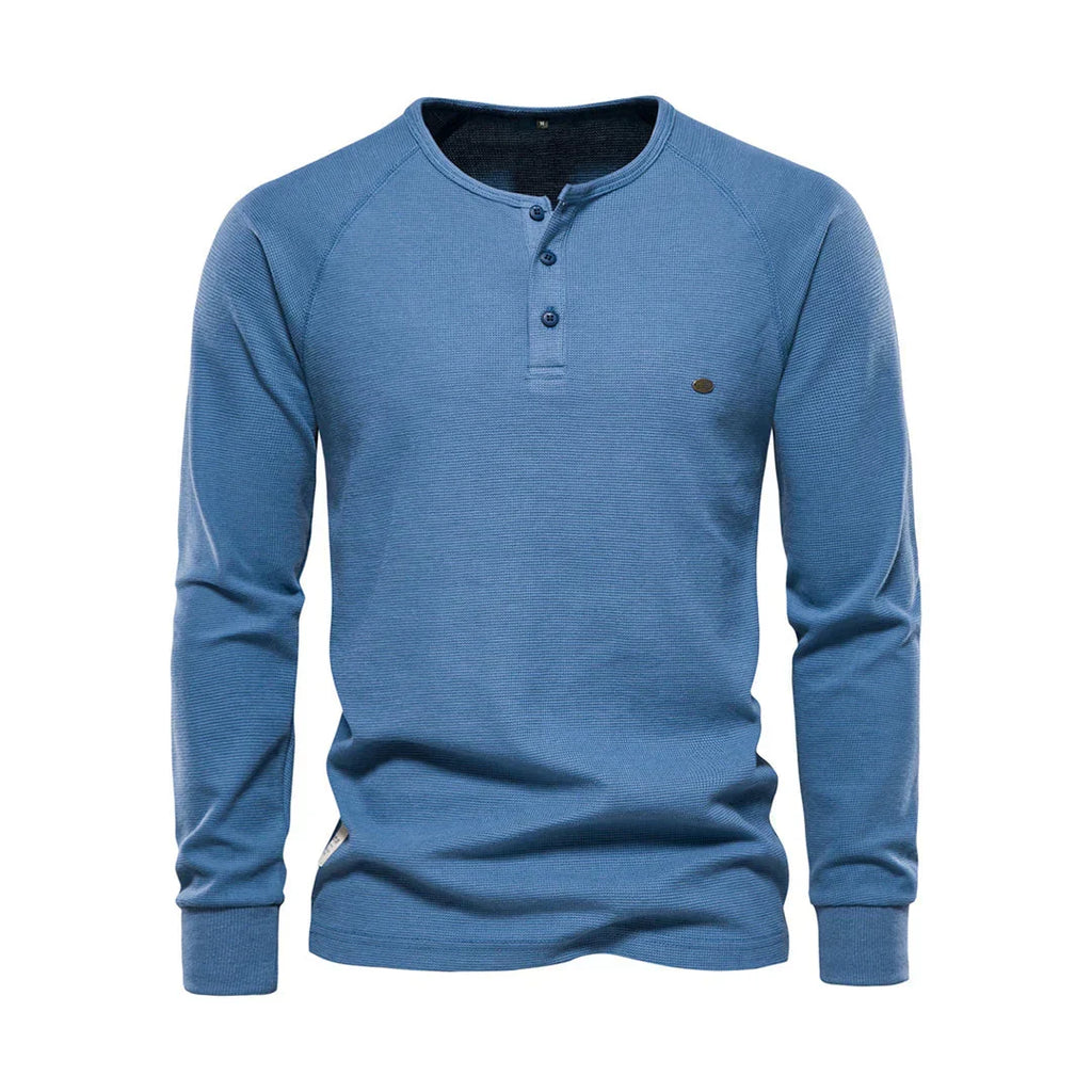 Men's Henley Shirt Long Sleeve Button Neck Casual Top