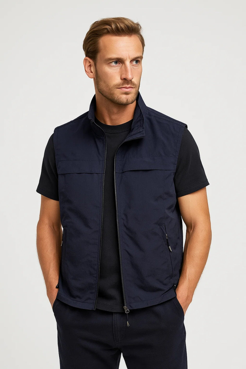 Men's Utility Gilet Stand Collar Zip Pocket Layer