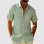 Men's Printed Linen Shirt Short Sleeve Chest Pocket