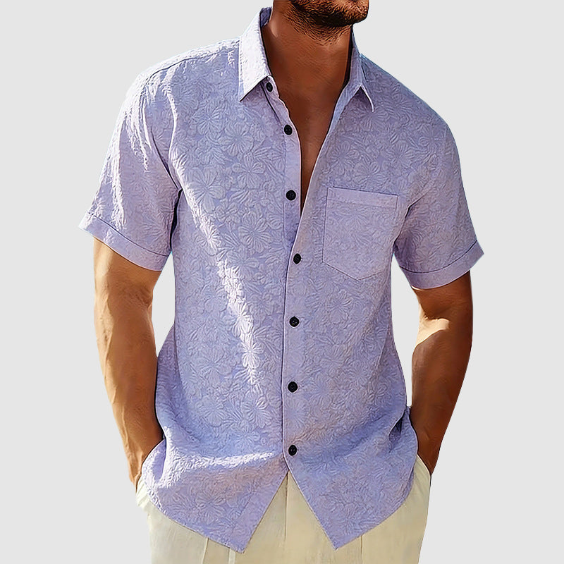 Men's Printed Linen Shirt Short Sleeve Chest Pocket
