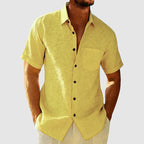 Men's Printed Linen Shirt Short Sleeve Chest Pocket