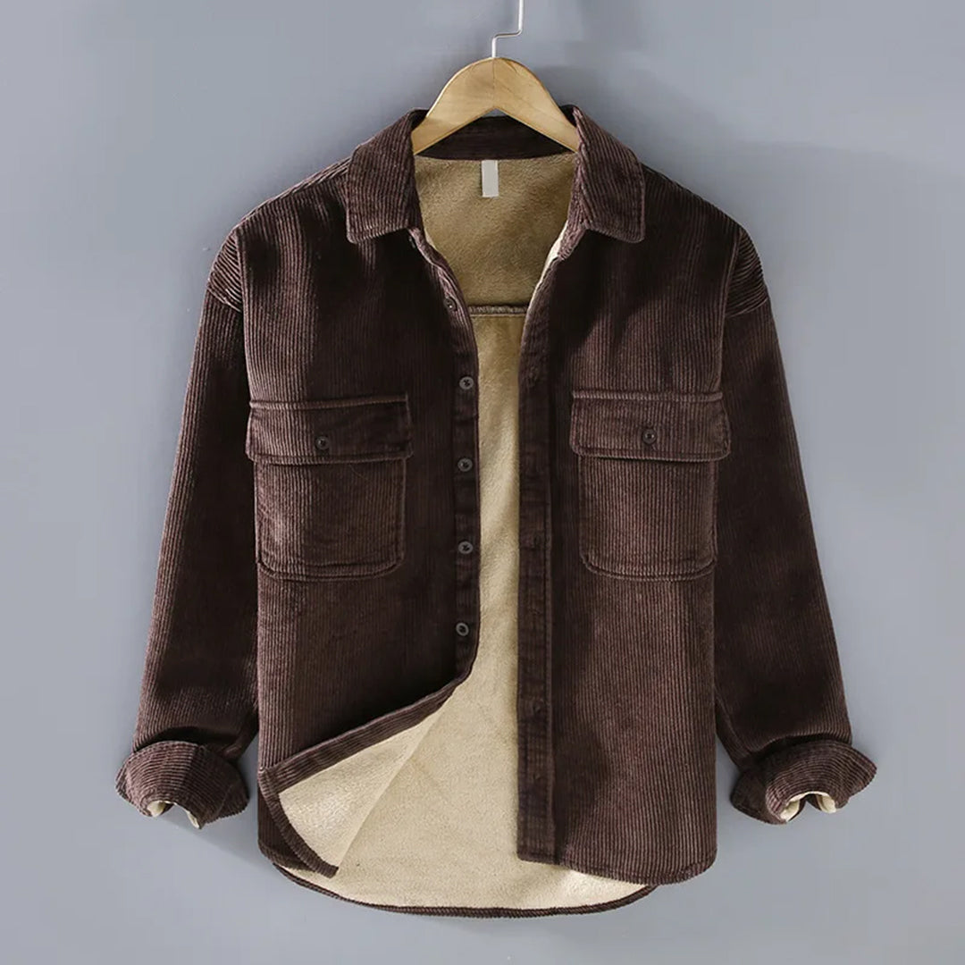 Men's Warm Corduroy Overshirt Jacket Button Up Layer