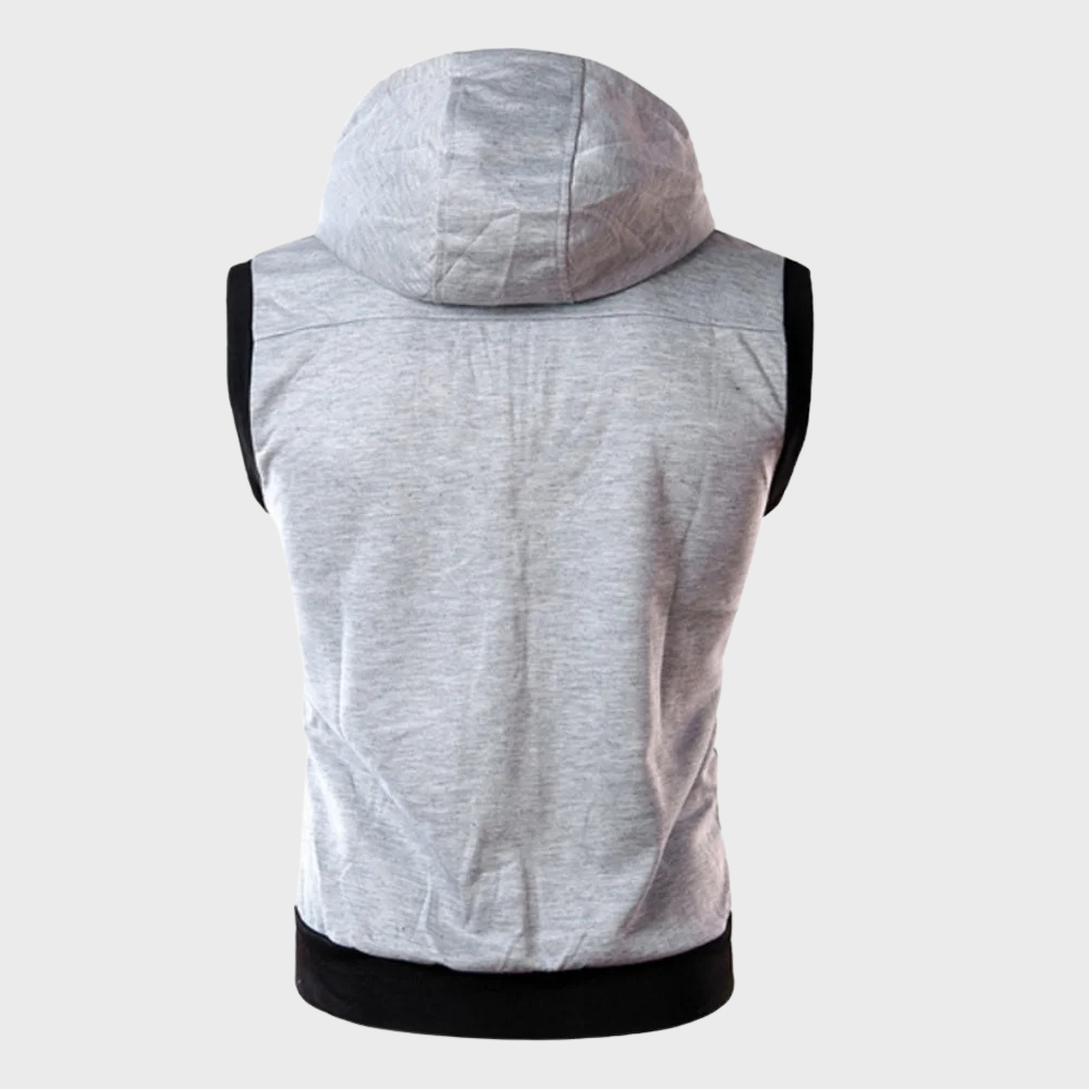 Men's Full-Zip Vest with Removable Hood and Contrast Zips